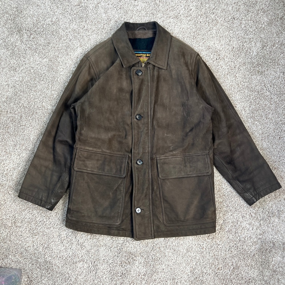 VTG Adventure Bound Wilsons Chore Jacket Men M Brown Leather Safari Insulated
